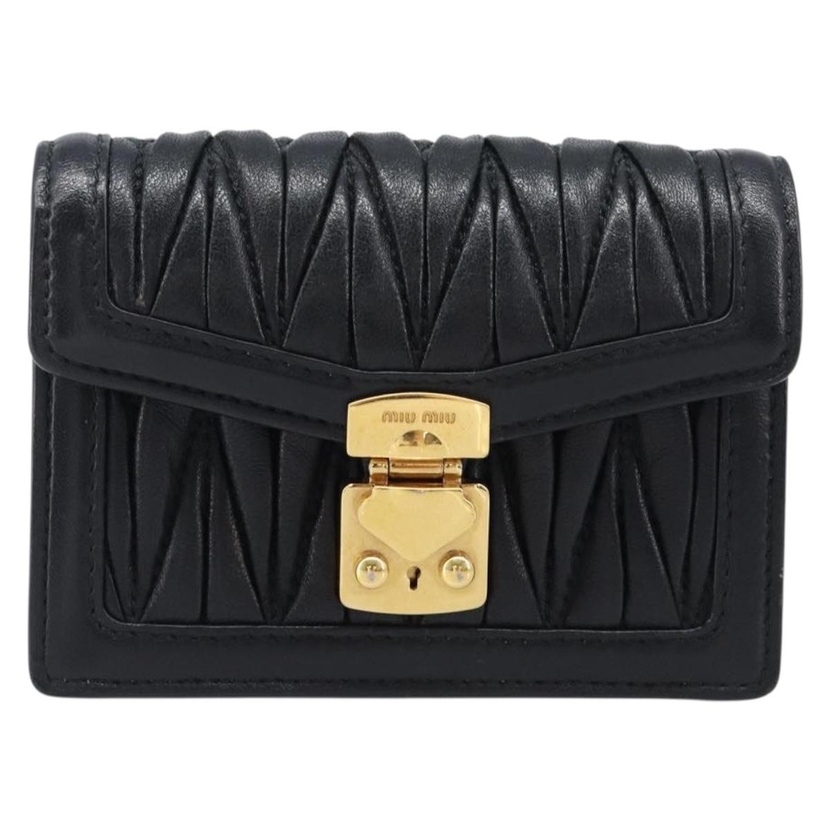 Miu Miu Matelasse Chain Shoulder Pouch Leather Black Gold Tone Auth bs37119V