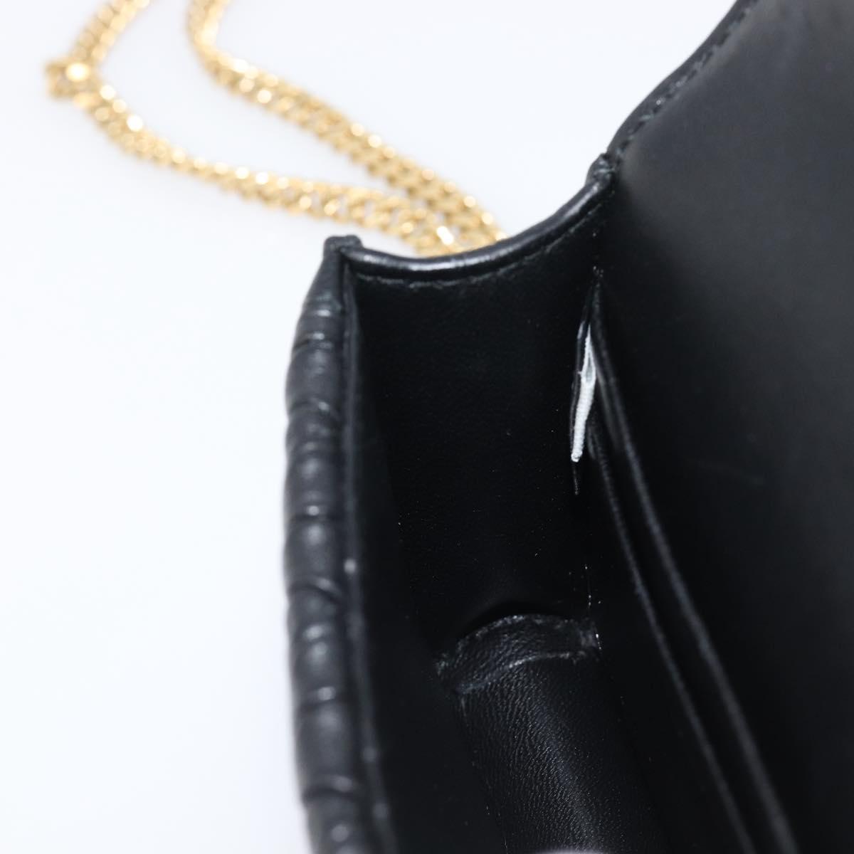 Miu Miu Matelasse Chain Shoulder Pouch Leather Black Gold Tone Auth bs37119V