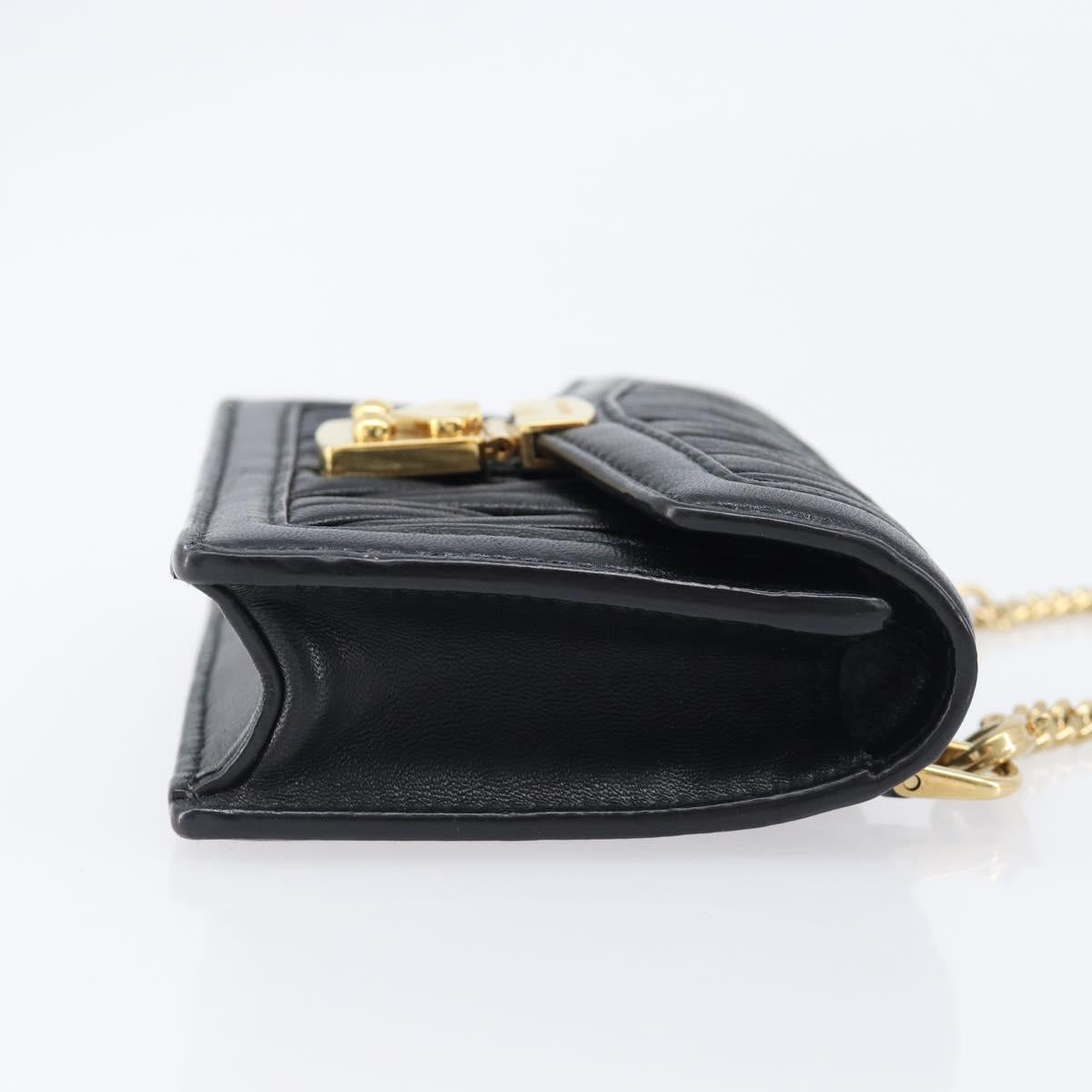Miu Miu Matelasse Chain Shoulder Pouch Leather Black Gold Tone Auth bs37119V