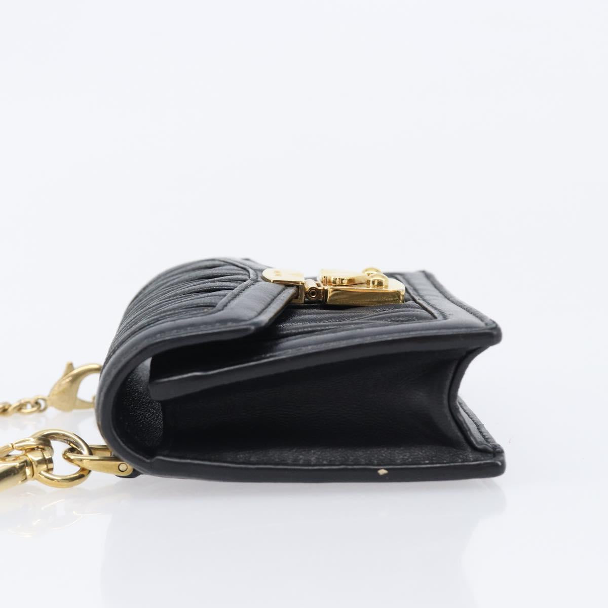 Miu Miu Matelasse Chain Shoulder Pouch Leather Black Gold Tone Auth bs37119V