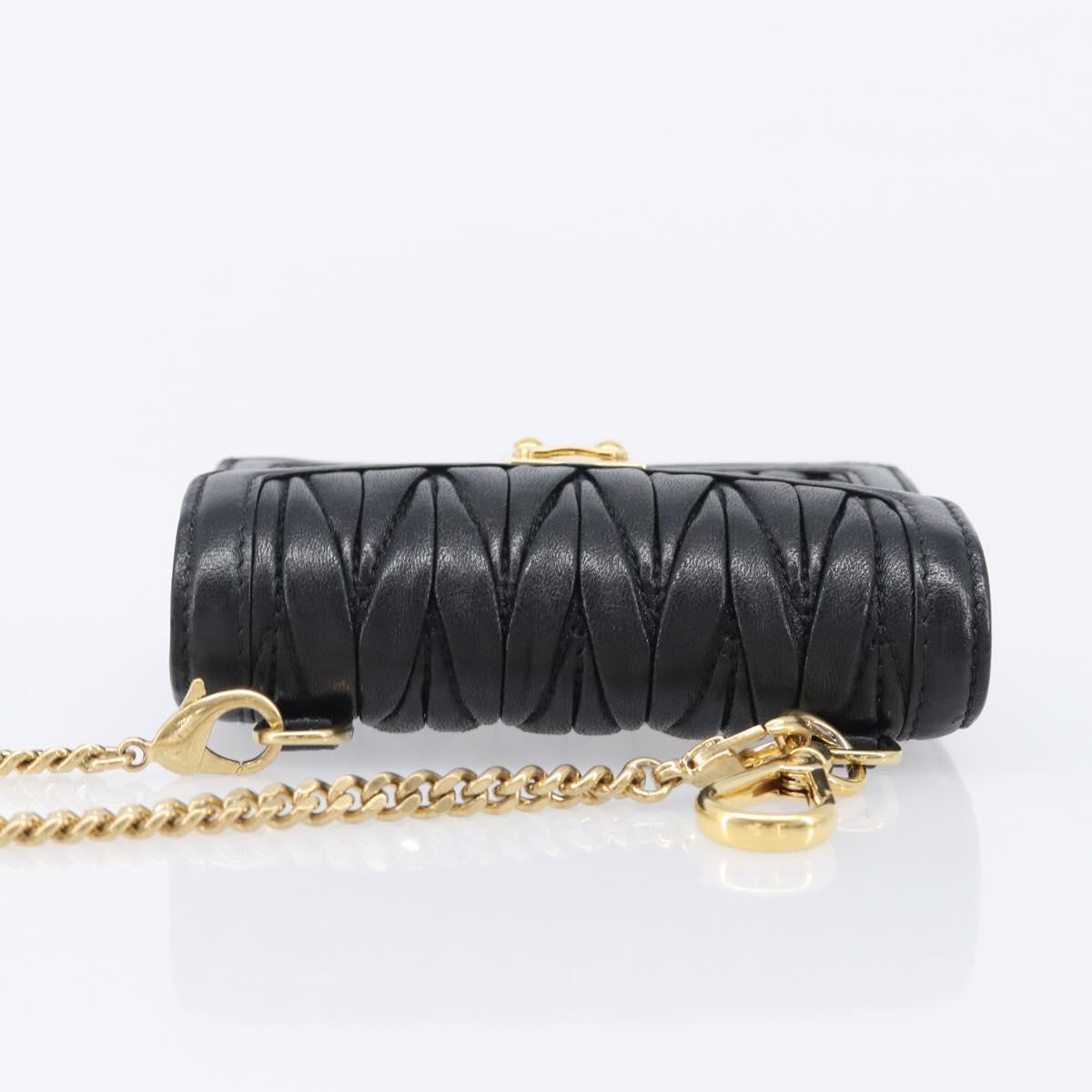 Miu Miu Matelasse Chain Shoulder Pouch Leather Black Gold Tone Auth bs37119V
