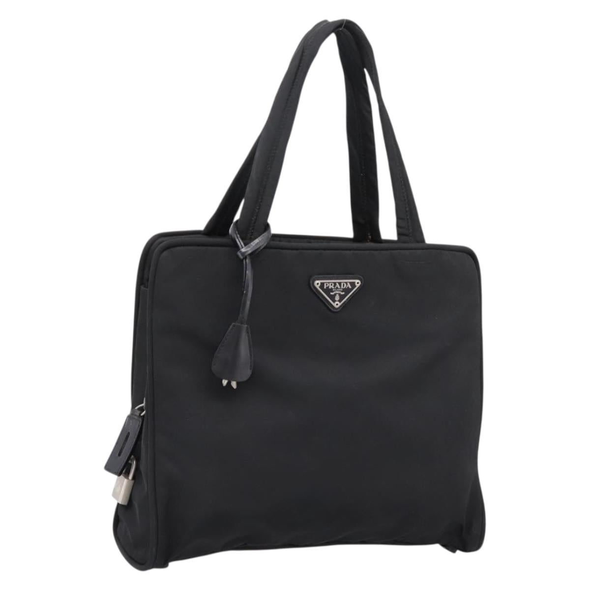 PRADA Hand Bag Nylon Black Silver Auth bs37120