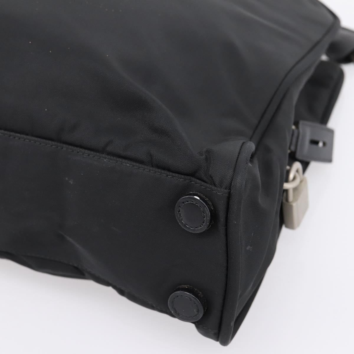 PRADA Hand Bag Nylon Black Silver Auth bs37120