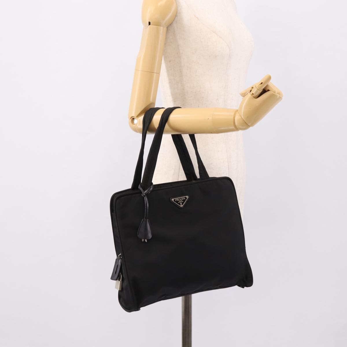 PRADA Hand Bag Nylon Black Silver Auth bs37120