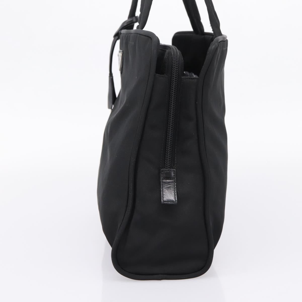 PRADA Hand Bag Nylon Black Silver Auth bs37120