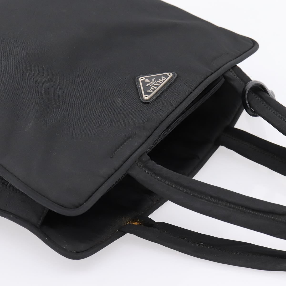 PRADA Hand Bag Nylon Black Silver Auth bs37120