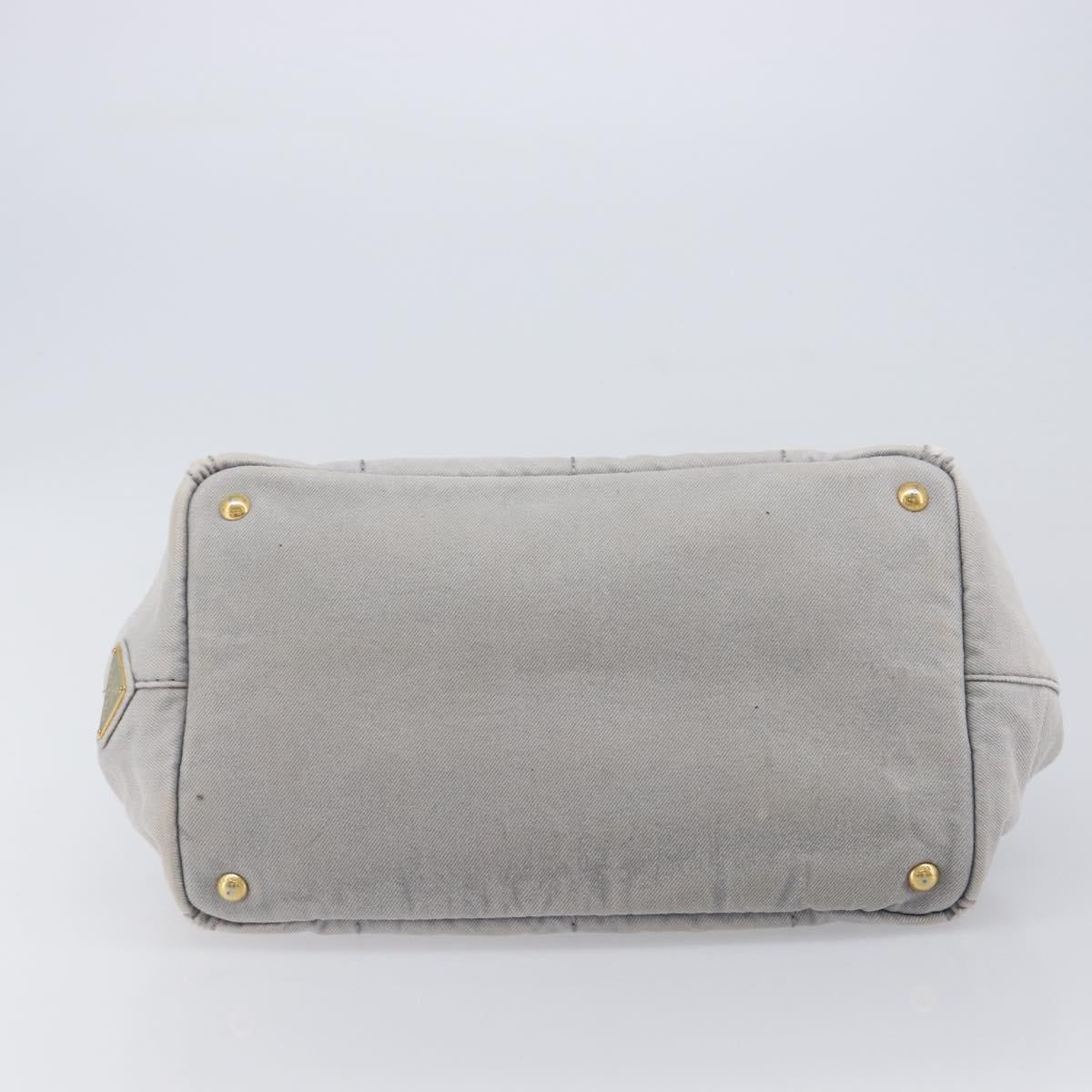 PRADA Canapa MM Hand Bag Canvas Light Blue Gold Tone Auth bs37121