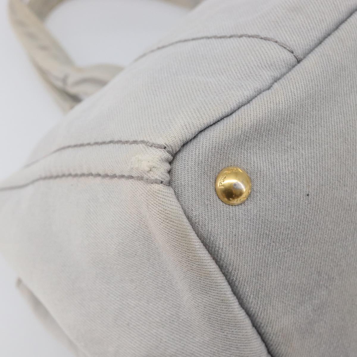 PRADA Canapa MM Hand Bag Canvas Light Blue Gold Tone Auth bs37121