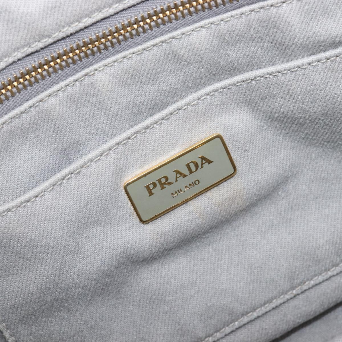 PRADA Canapa MM Hand Bag Canvas Light Blue Gold Tone Auth bs37121