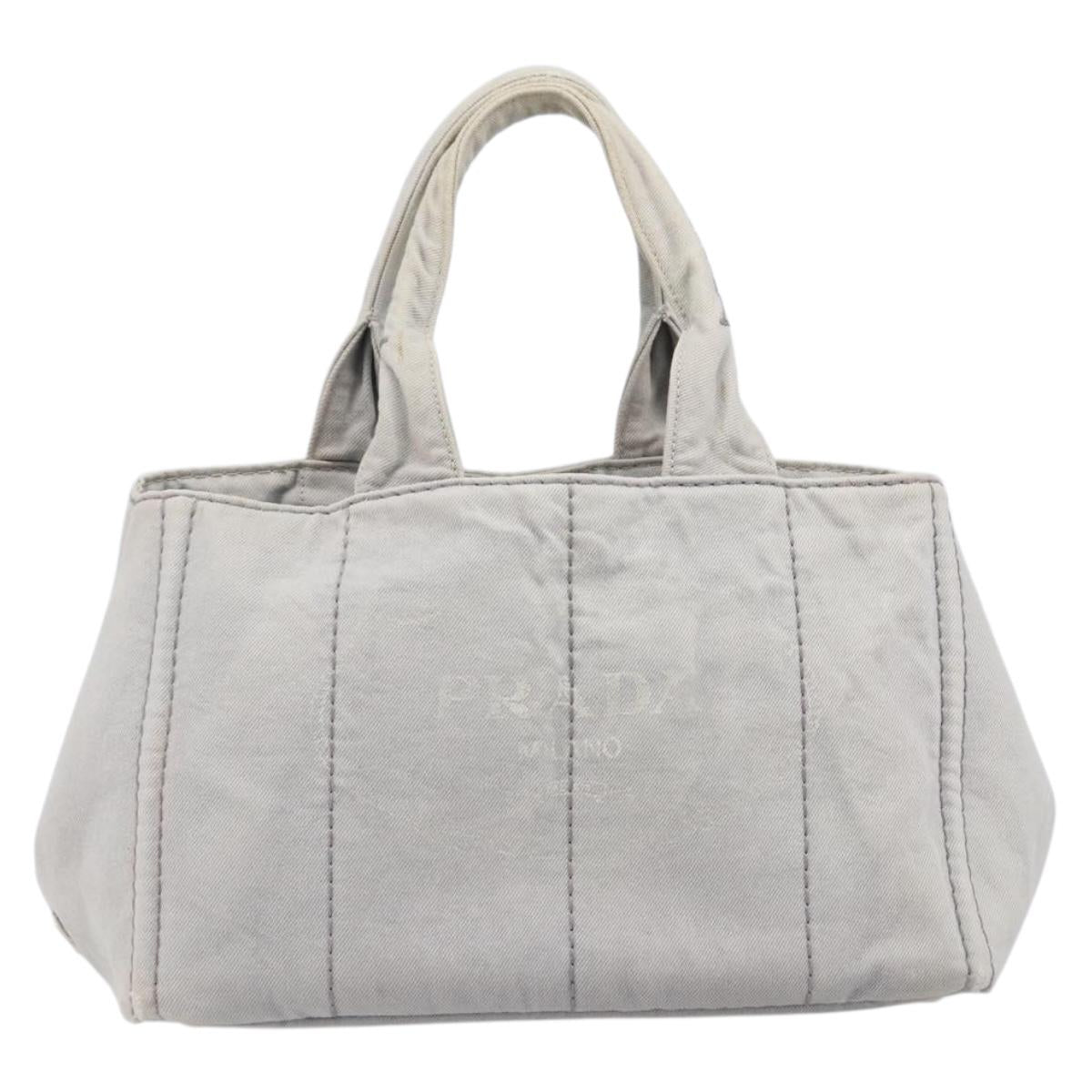 PRADA Canapa MM Hand Bag Canvas Light Blue Gold Tone Auth bs37121
