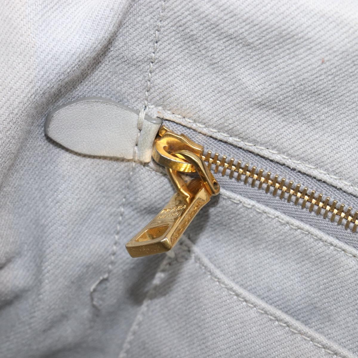 PRADA Canapa MM Hand Bag Canvas Light Blue Gold Tone Auth bs37121