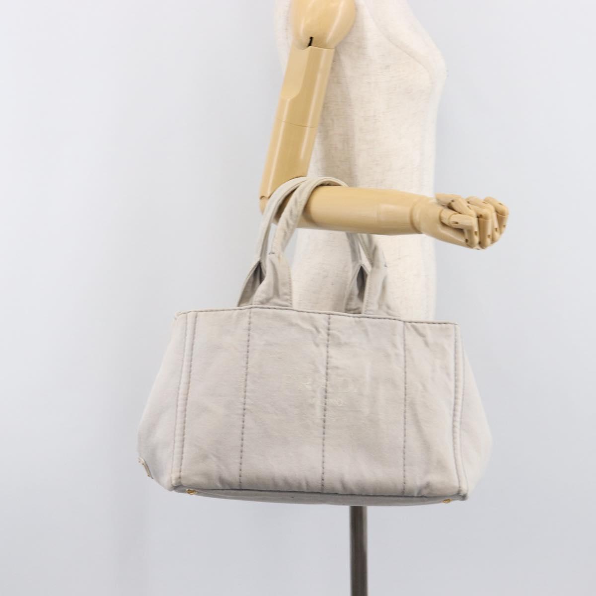 PRADA Canapa MM Hand Bag Canvas Light Blue Gold Tone Auth bs37121