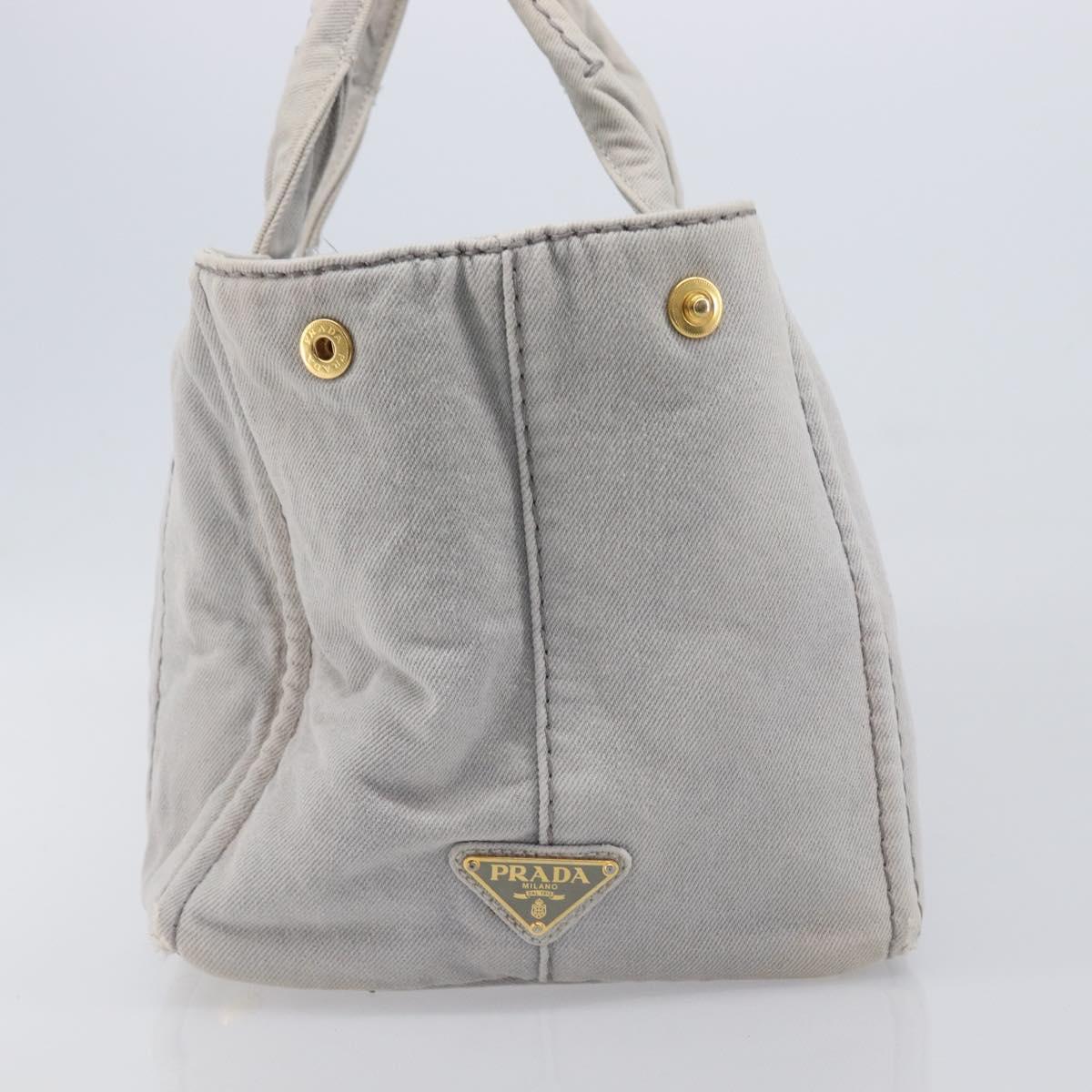 PRADA Canapa MM Hand Bag Canvas Light Blue Gold Tone Auth bs37121