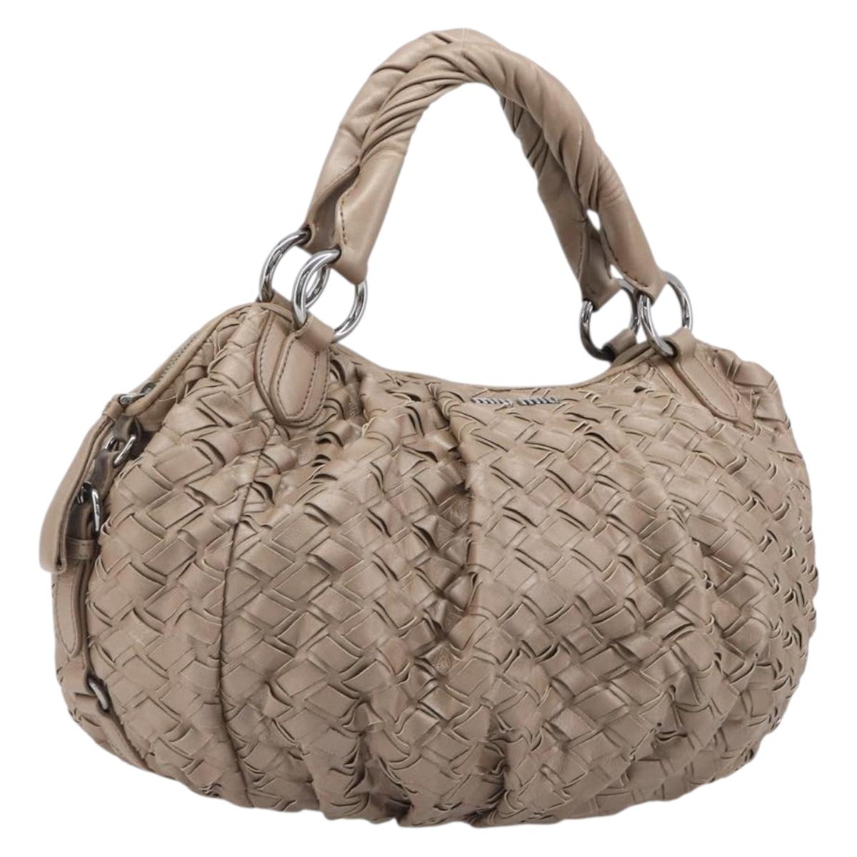 Miu Miu Hand Bag Leather Brown Silver Auth bs37122A