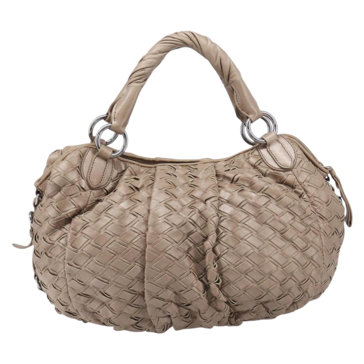 Miu Miu Hand Bag Leather Brown Silver Auth bs37122A