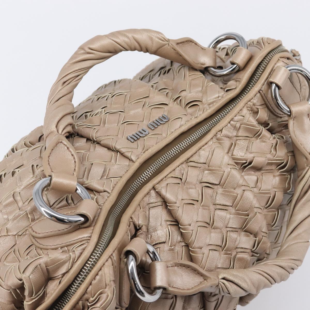 Miu Miu Hand Bag Leather Brown Silver Auth bs37122A