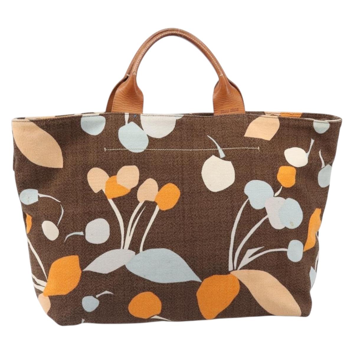 Miu Miu Tote Bag Canvas Brown Gold Tone Auth bs37123