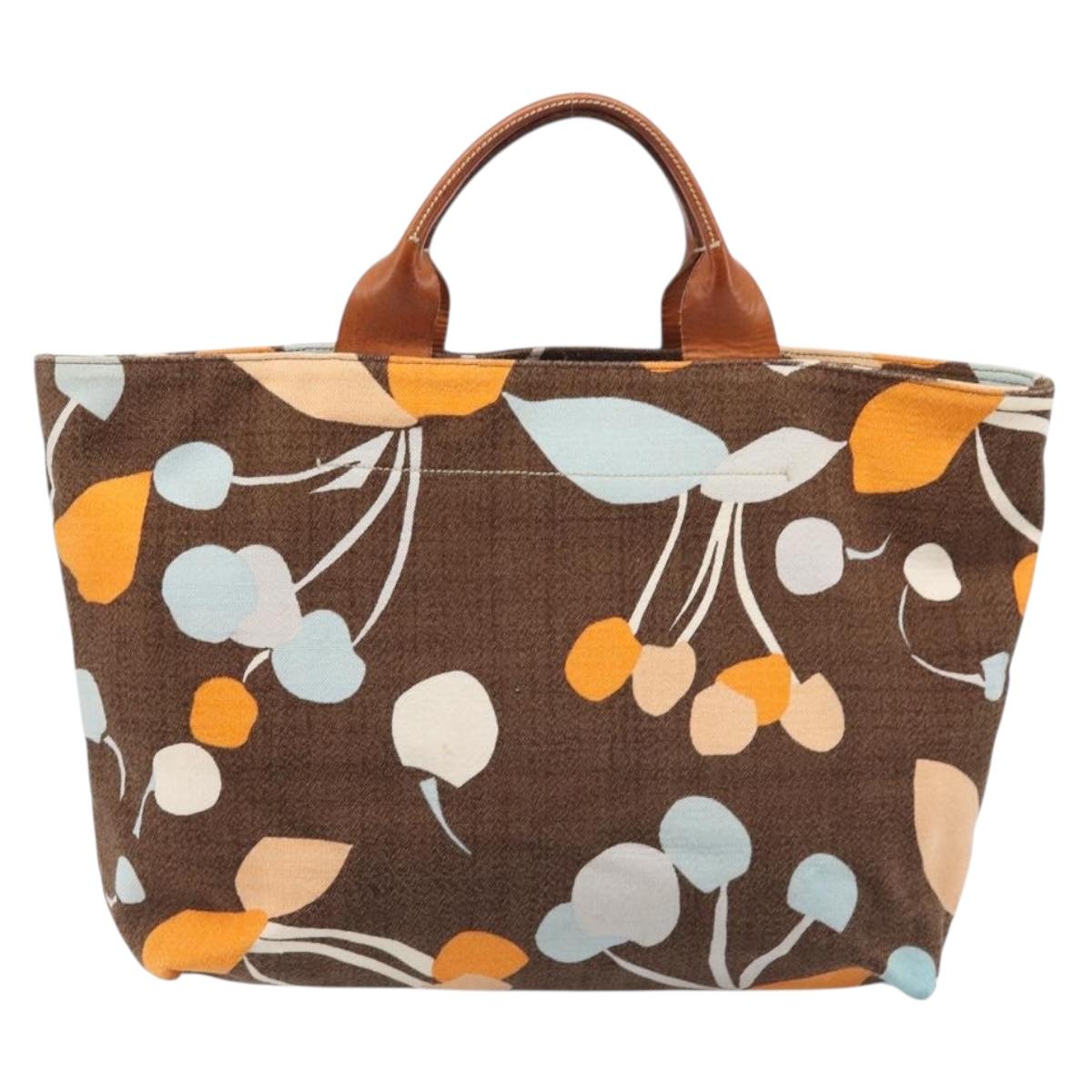 Miu Miu Tote Bag Canvas Brown Gold Tone Auth bs37123