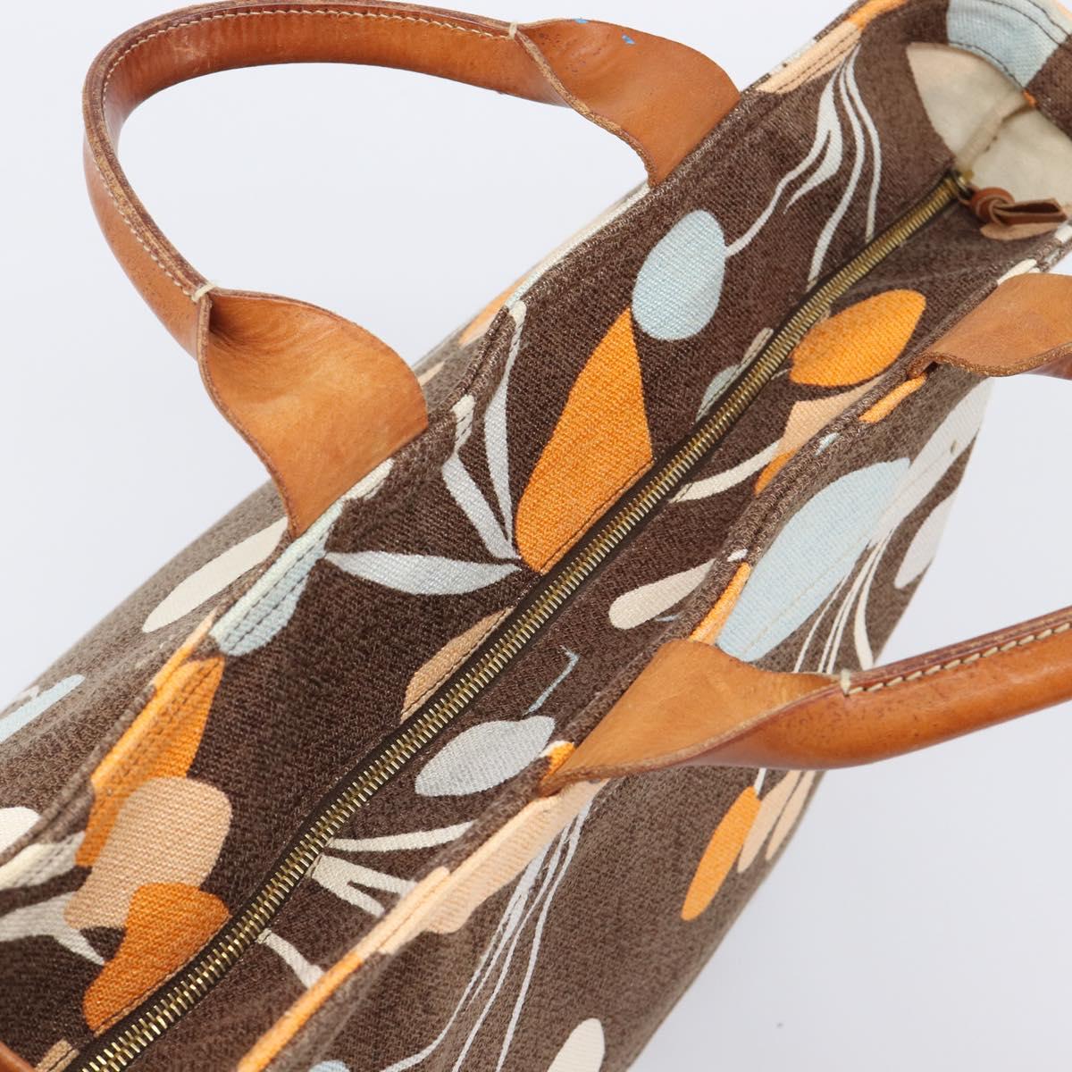 Miu Miu Tote Bag Canvas Brown Gold Tone Auth bs37123