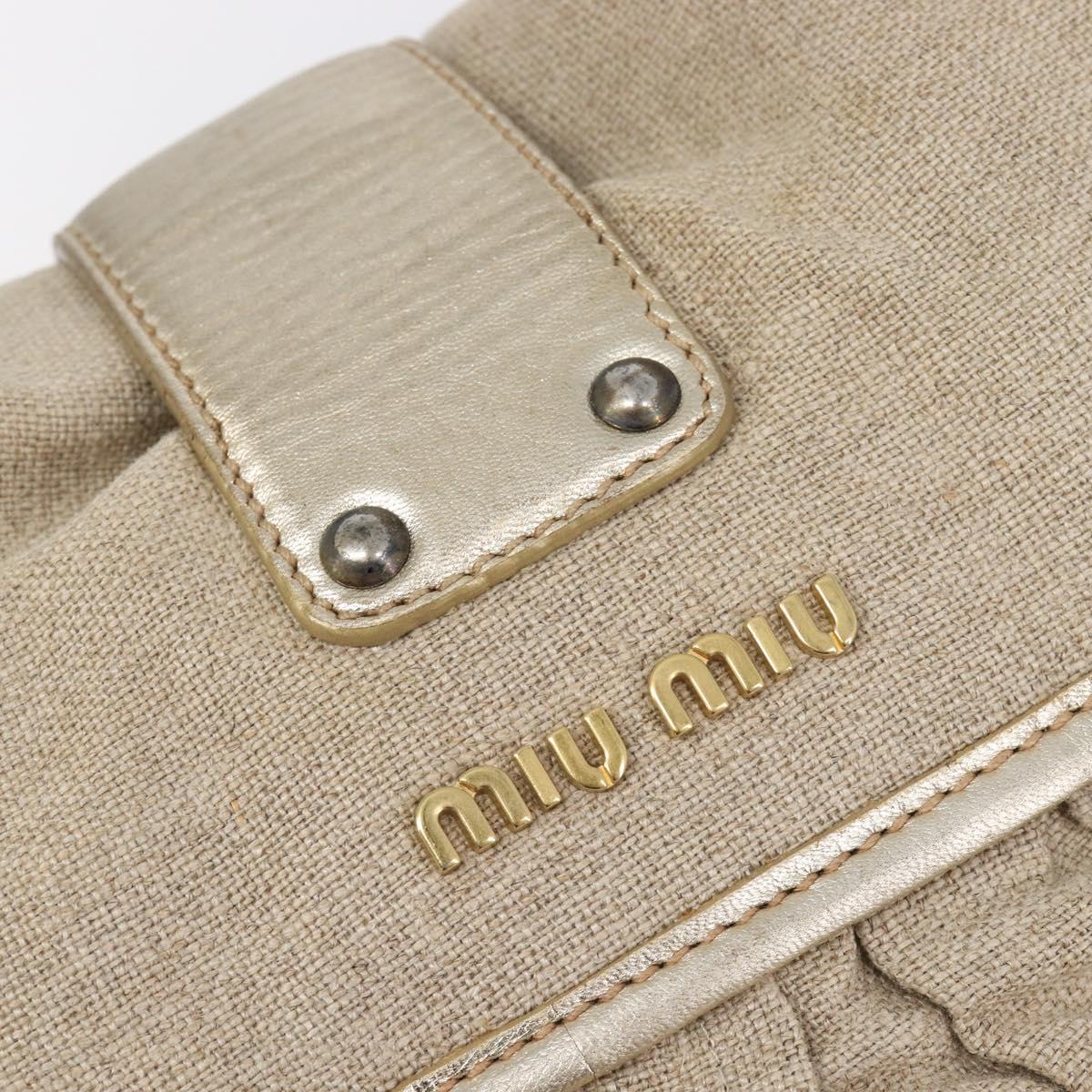 Miu Miu Matelasse Hand Bag Canvas Beige Gold Tone Auth bs37124
