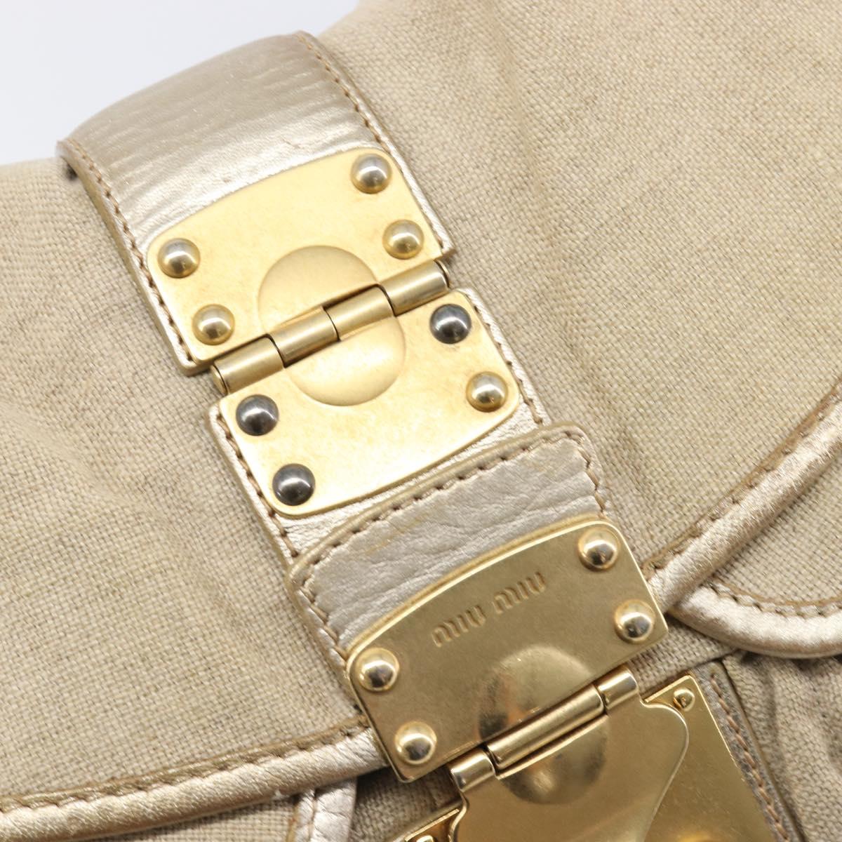 Miu Miu Matelasse Hand Bag Canvas Beige Gold Tone Auth bs37124