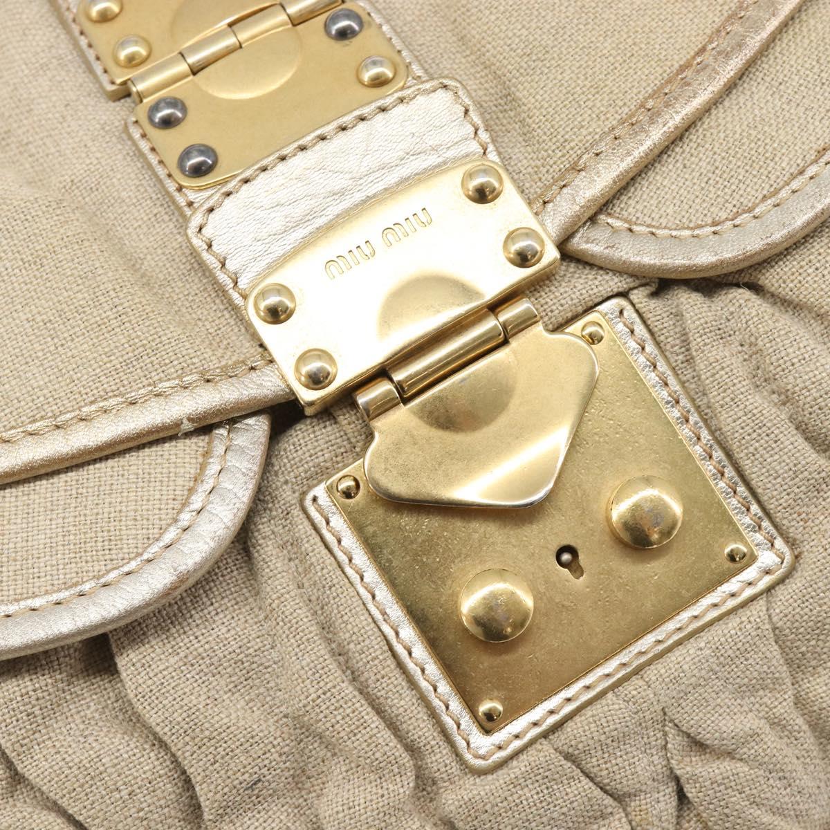 Miu Miu Matelasse Hand Bag Canvas Beige Gold Tone Auth bs37124