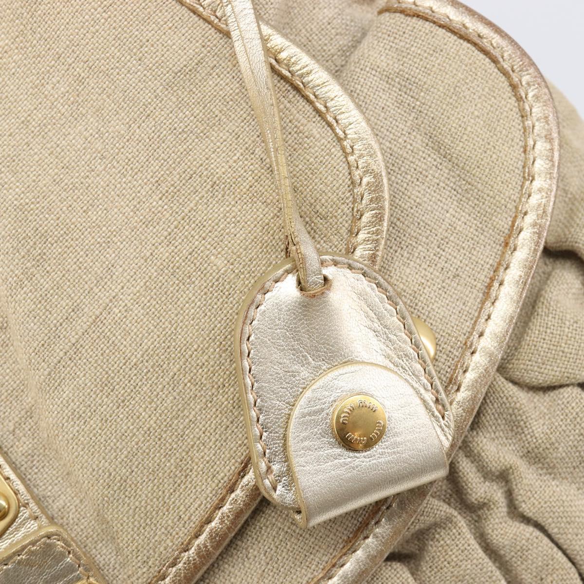 Miu Miu Matelasse Hand Bag Canvas Beige Gold Tone Auth bs37124