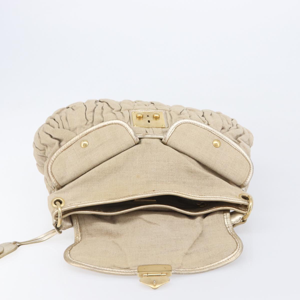 Miu Miu Matelasse Hand Bag Canvas Beige Gold Tone Auth bs37124