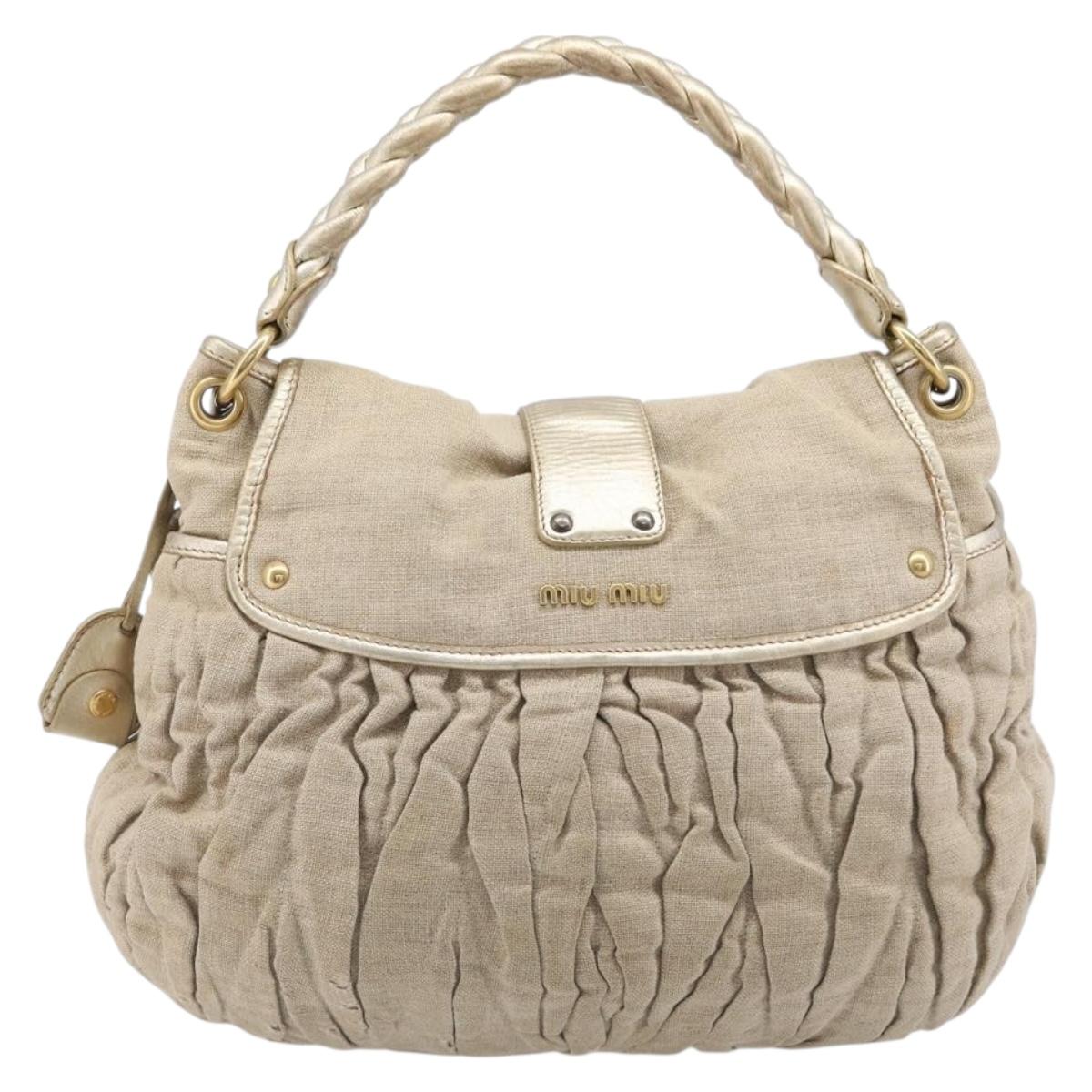 Miu Miu Matelasse Hand Bag Canvas Beige Gold Tone Auth bs37124