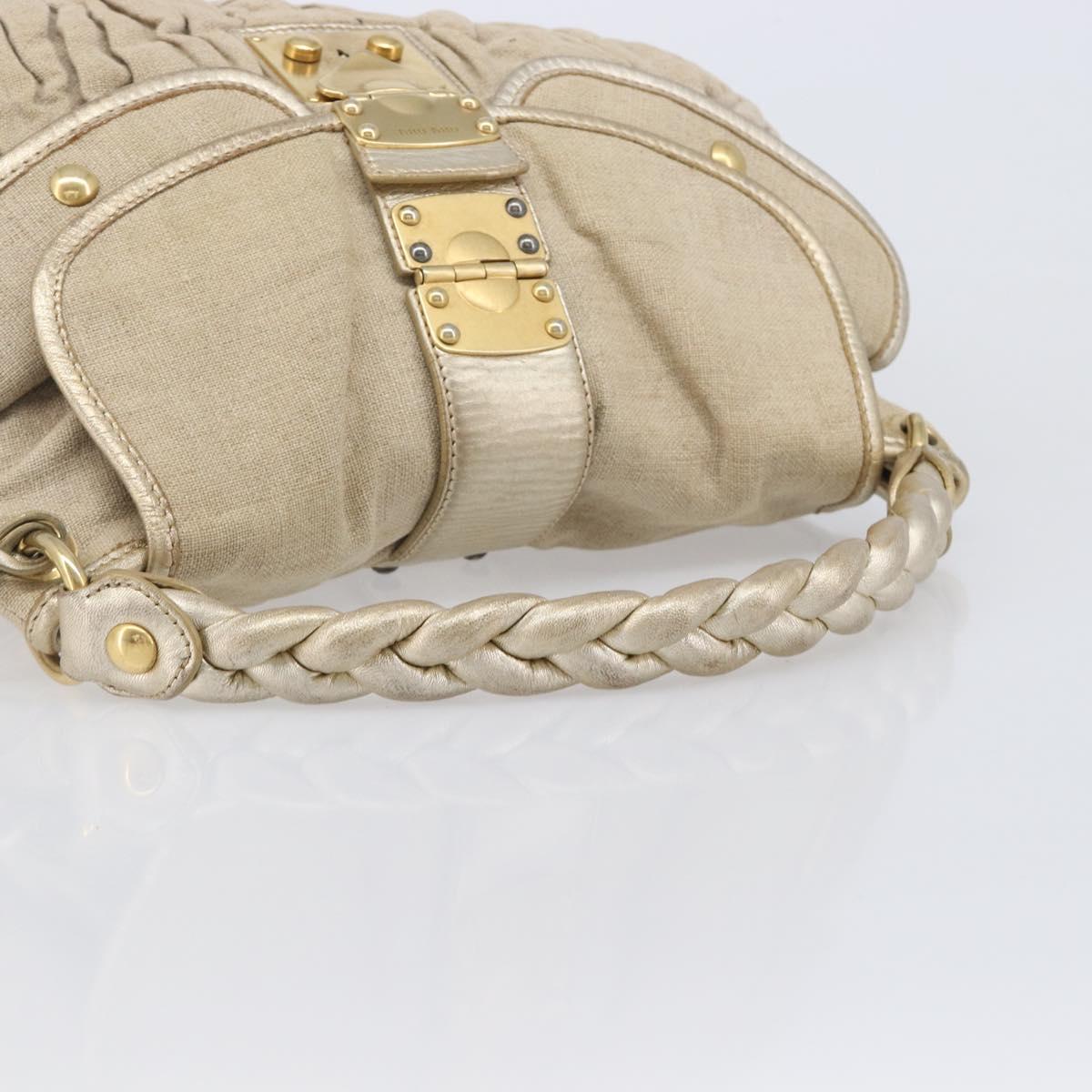 Miu Miu Matelasse Hand Bag Canvas Beige Gold Tone Auth bs37124