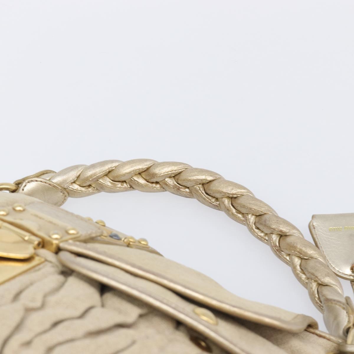 Miu Miu Matelasse Hand Bag Canvas Beige Gold Tone Auth bs37124