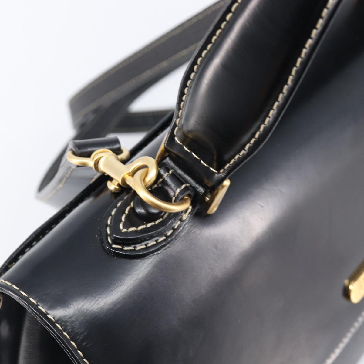 Burberrys Hand Bag Leather 2way Black Gold Tone Auth bs37125