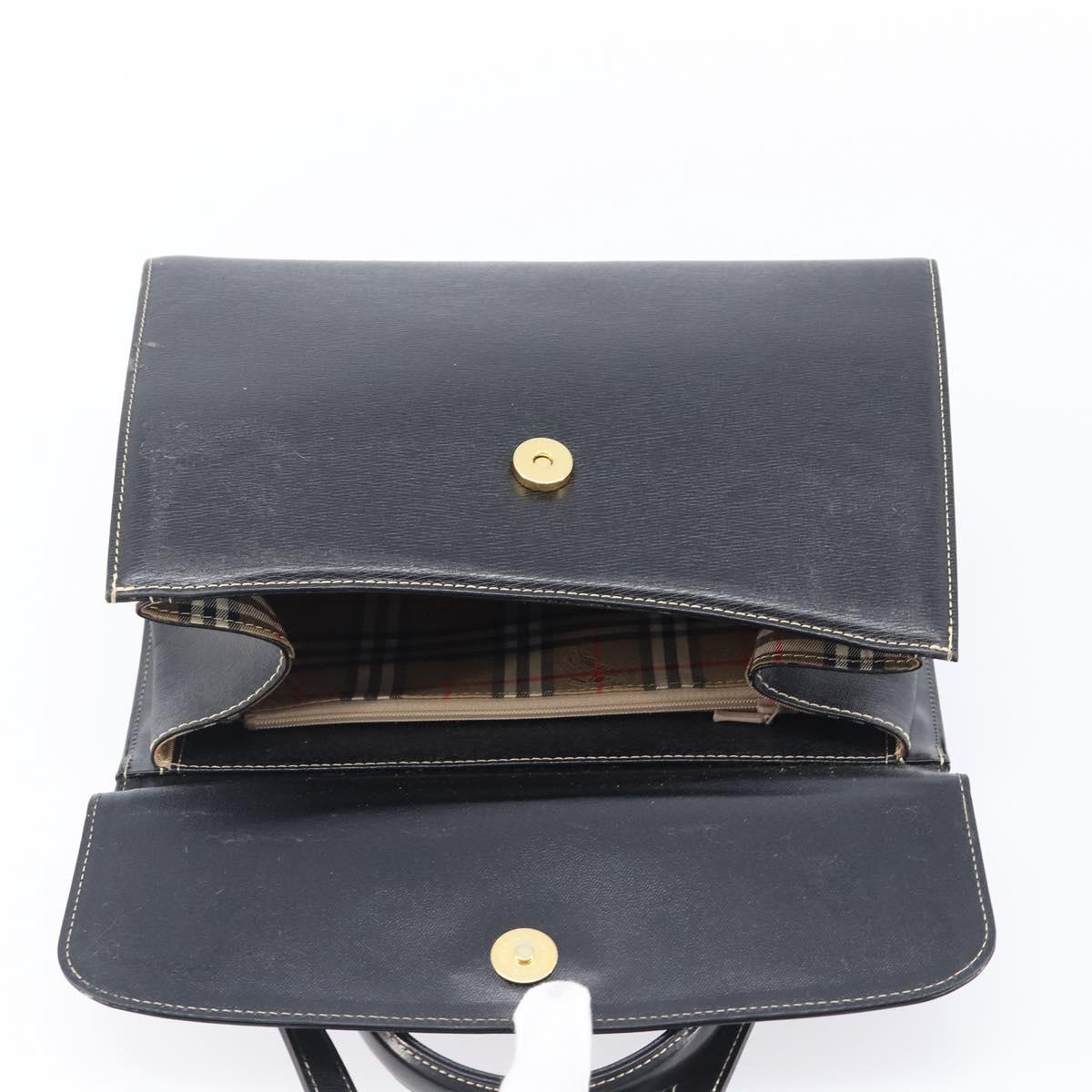 Burberrys Hand Bag Leather 2way Black Gold Tone Auth bs37125