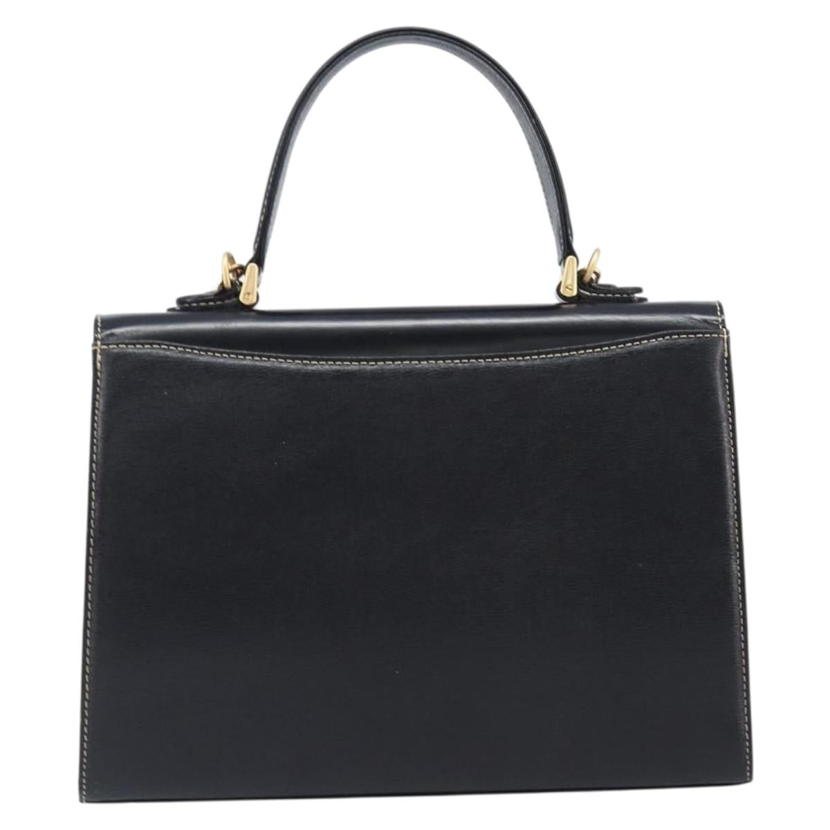 Burberrys Hand Bag Leather 2way Black Gold Tone Auth bs37125