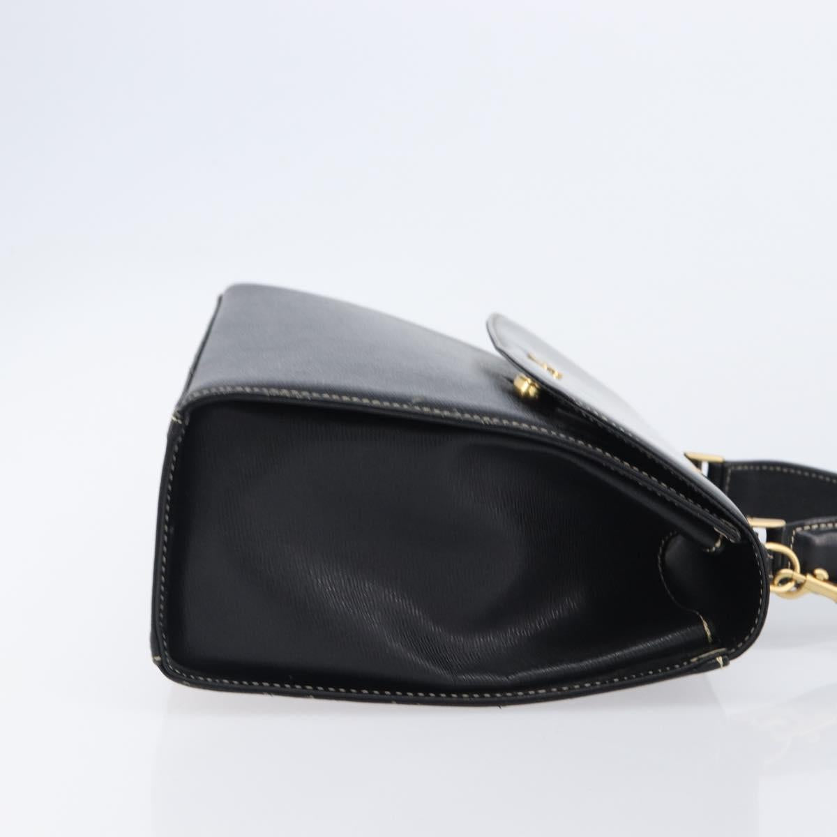 Burberrys Hand Bag Leather 2way Black Gold Tone Auth bs37125