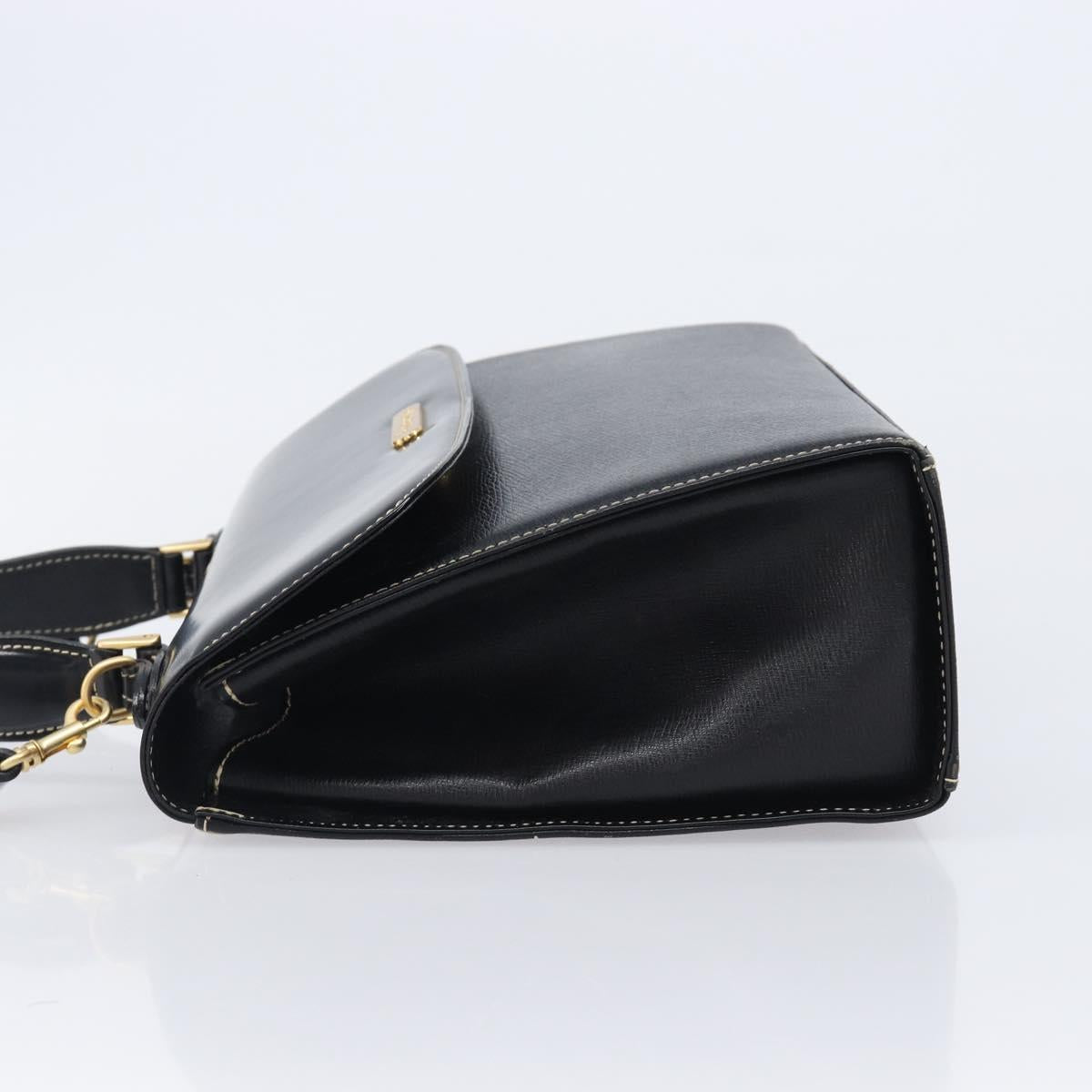 Burberrys Hand Bag Leather 2way Black Gold Tone Auth bs37125