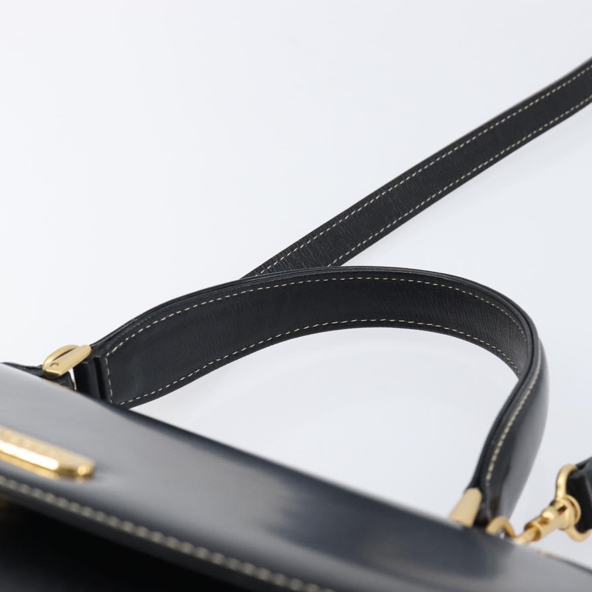 Burberrys Hand Bag Leather 2way Black Gold Tone Auth bs37125