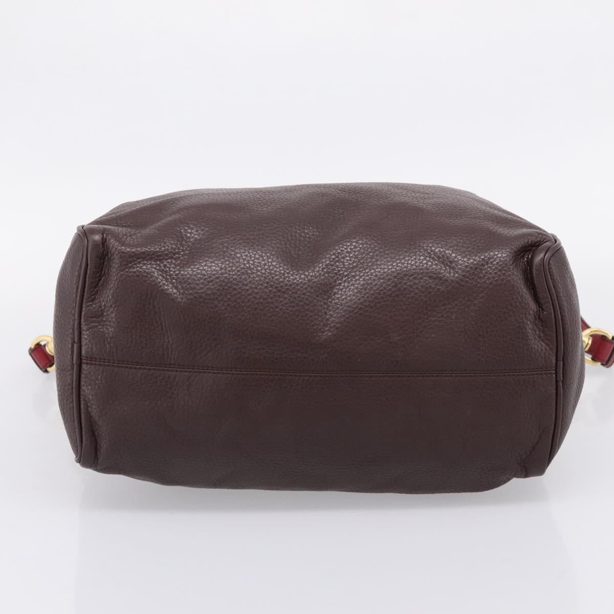 LOEWE Hand Bag Leather 2way Bordeaux Gold Tone Auth bs37128A