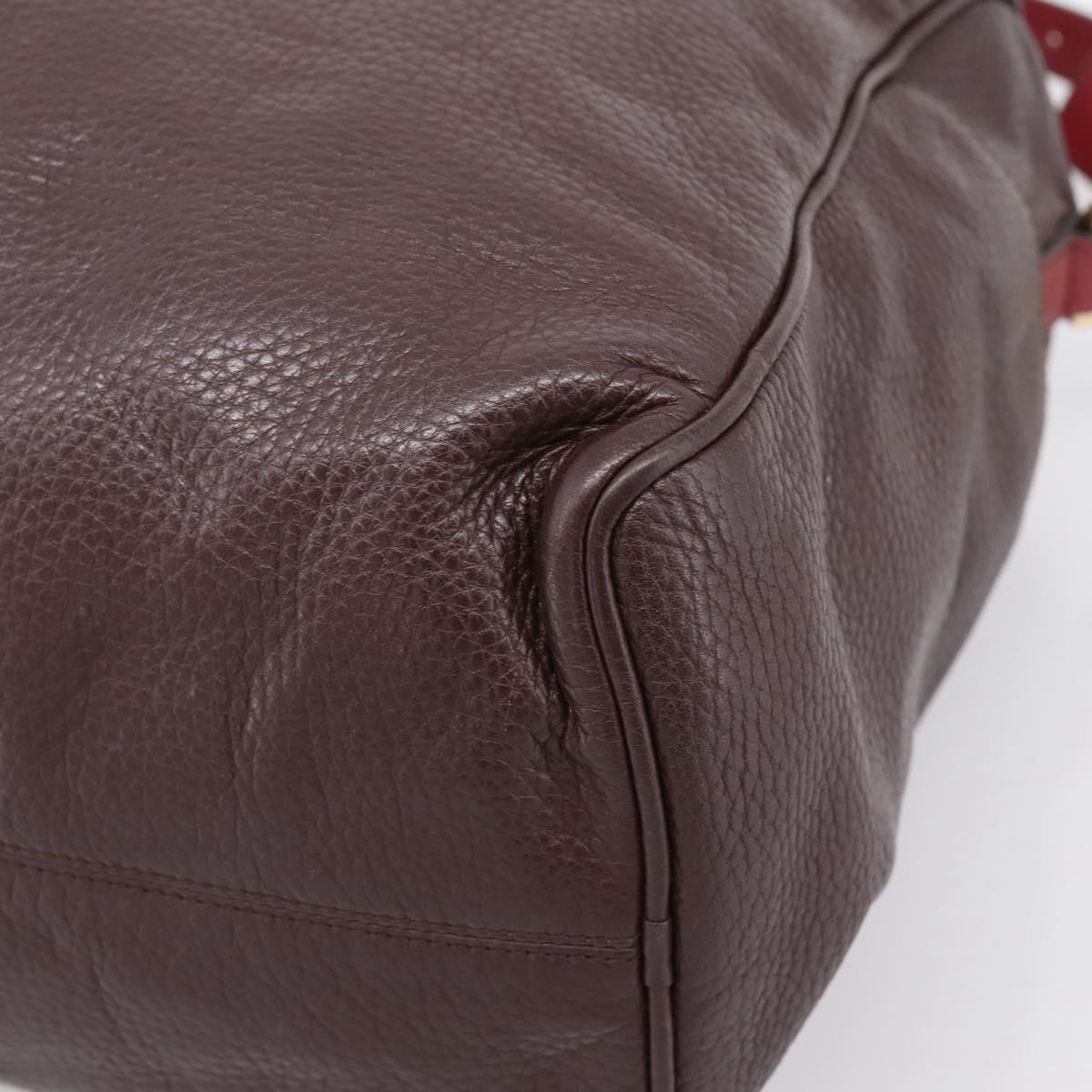 LOEWE Hand Bag Leather 2way Bordeaux Gold Tone Auth bs37128A