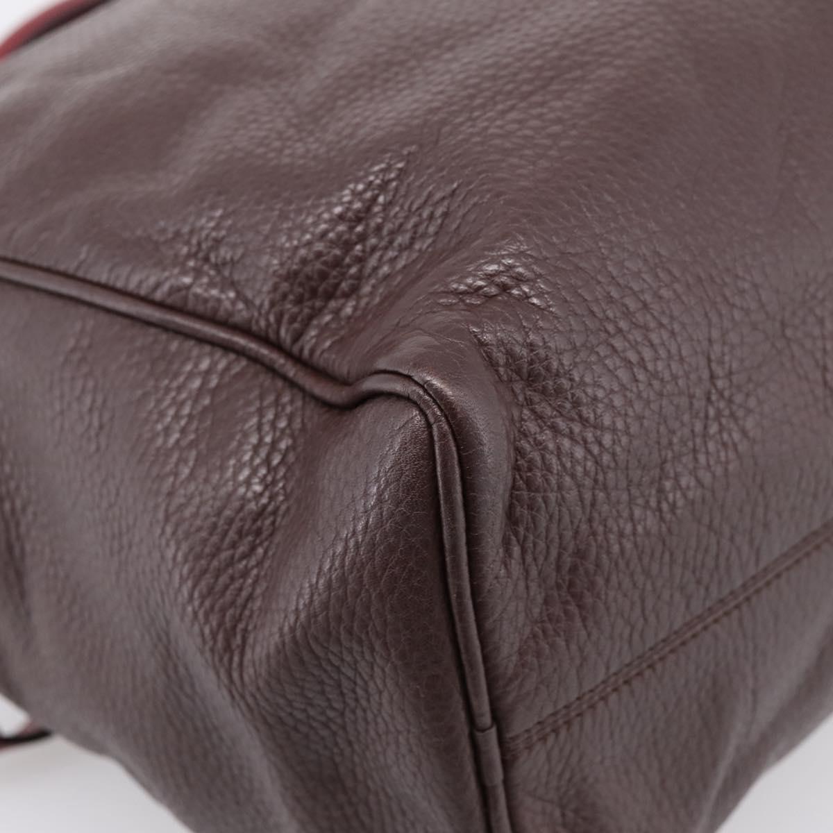 LOEWE Hand Bag Leather 2way Bordeaux Gold Tone Auth bs37128A