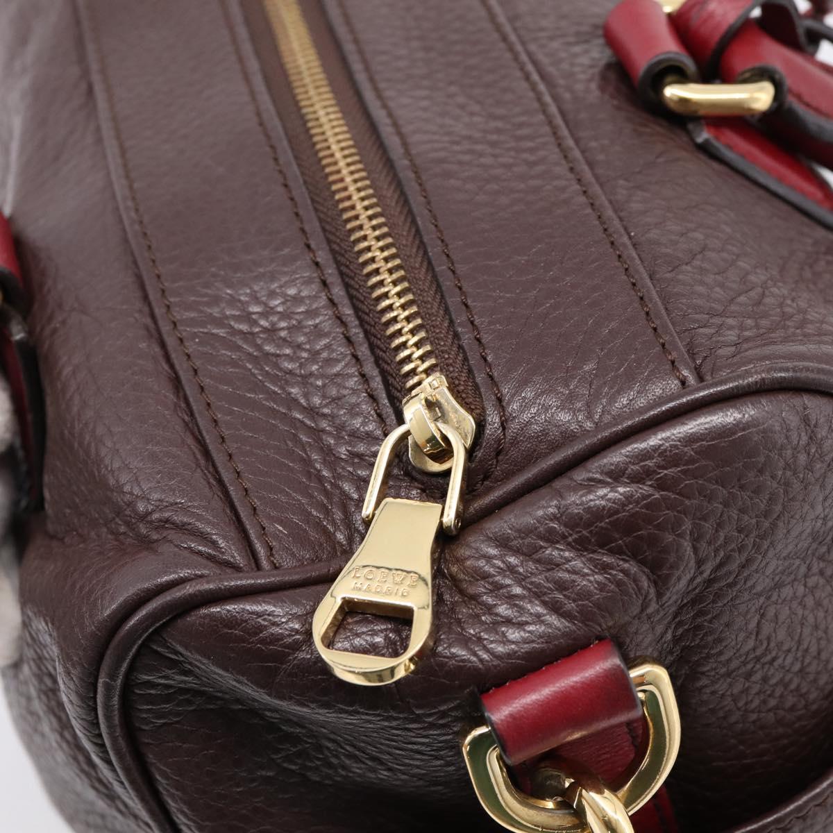 LOEWE Hand Bag Leather 2way Bordeaux Gold Tone Auth bs37128A