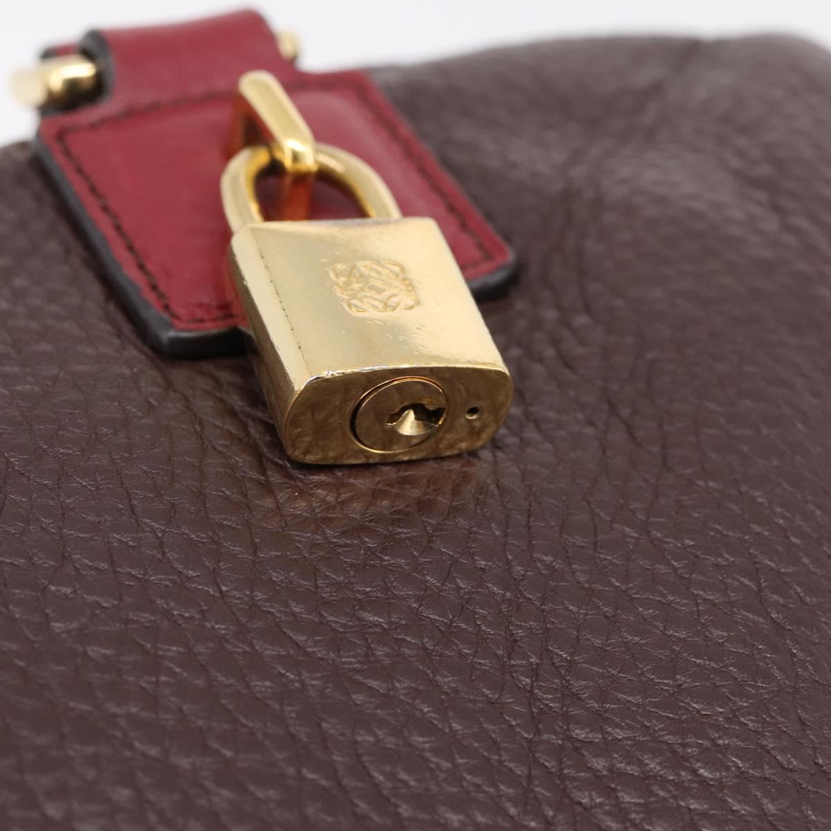 LOEWE Hand Bag Leather 2way Bordeaux Gold Tone Auth bs37128A