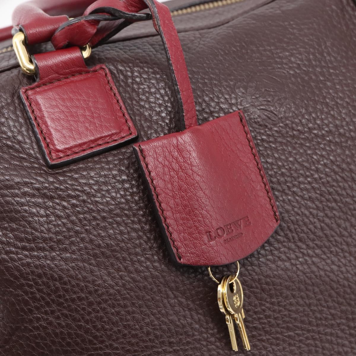 LOEWE Hand Bag Leather 2way Bordeaux Gold Tone Auth bs37128A