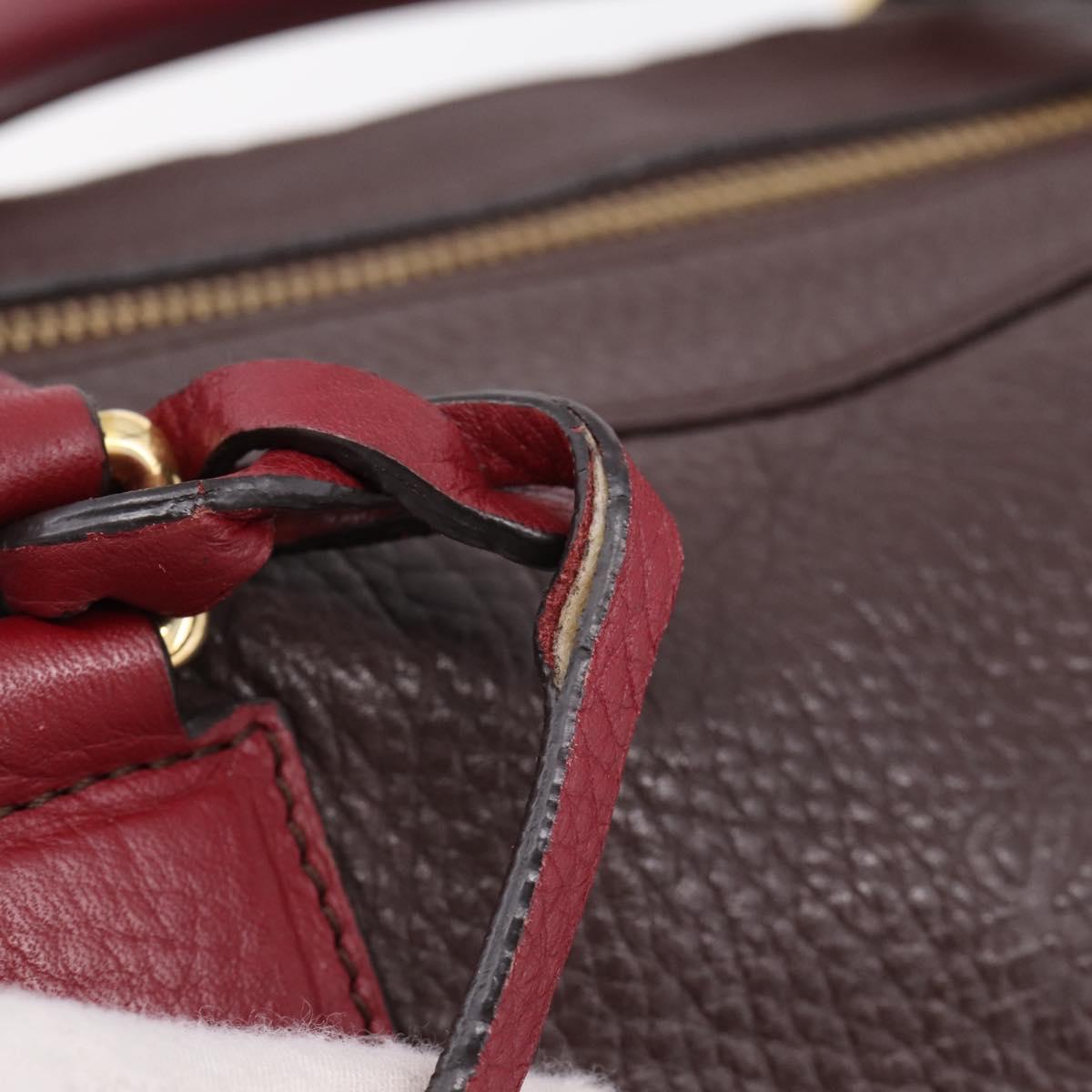 LOEWE Hand Bag Leather 2way Bordeaux Gold Tone Auth bs37128A