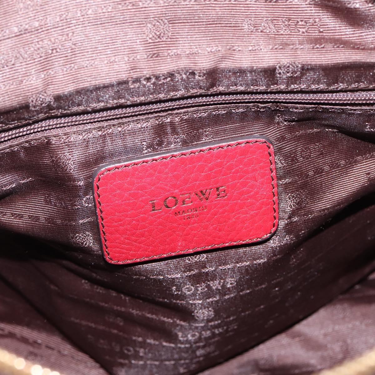 LOEWE Hand Bag Leather 2way Bordeaux Gold Tone Auth bs37128A