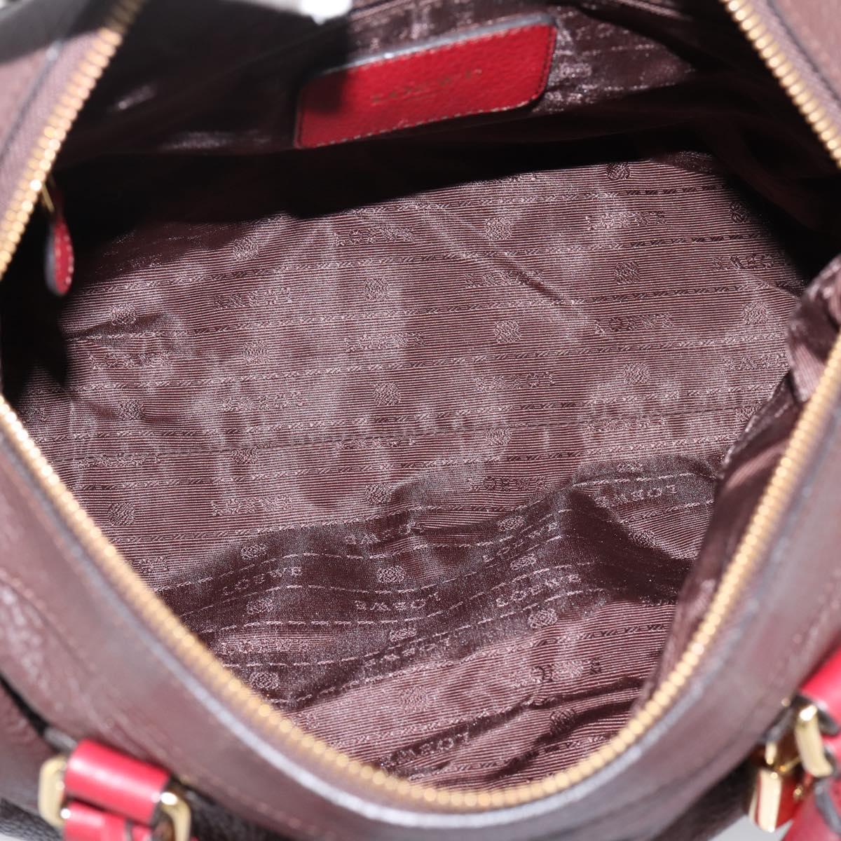 LOEWE Hand Bag Leather 2way Bordeaux Gold Tone Auth bs37128A