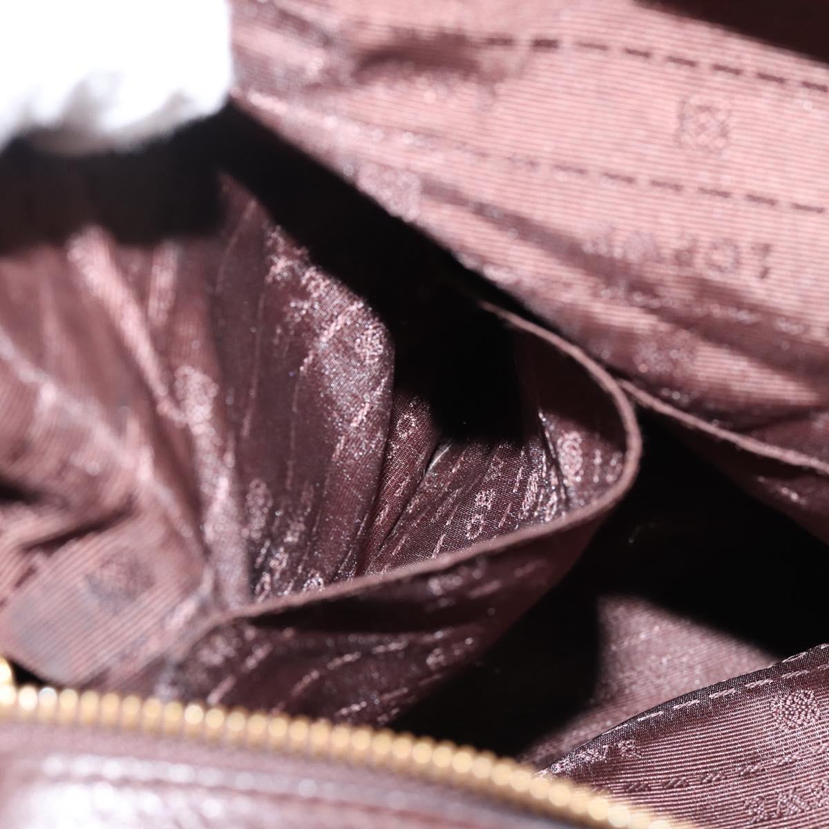 LOEWE Hand Bag Leather 2way Bordeaux Gold Tone Auth bs37128A