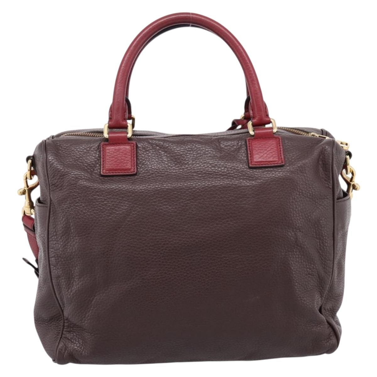 LOEWE Hand Bag Leather 2way Bordeaux Gold Tone Auth bs37128A