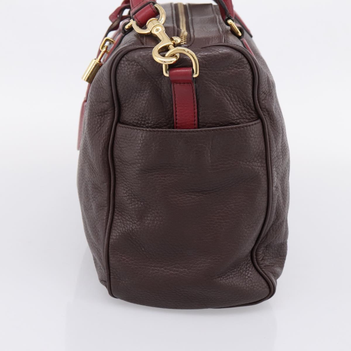 LOEWE Hand Bag Leather 2way Bordeaux Gold Tone Auth bs37128A