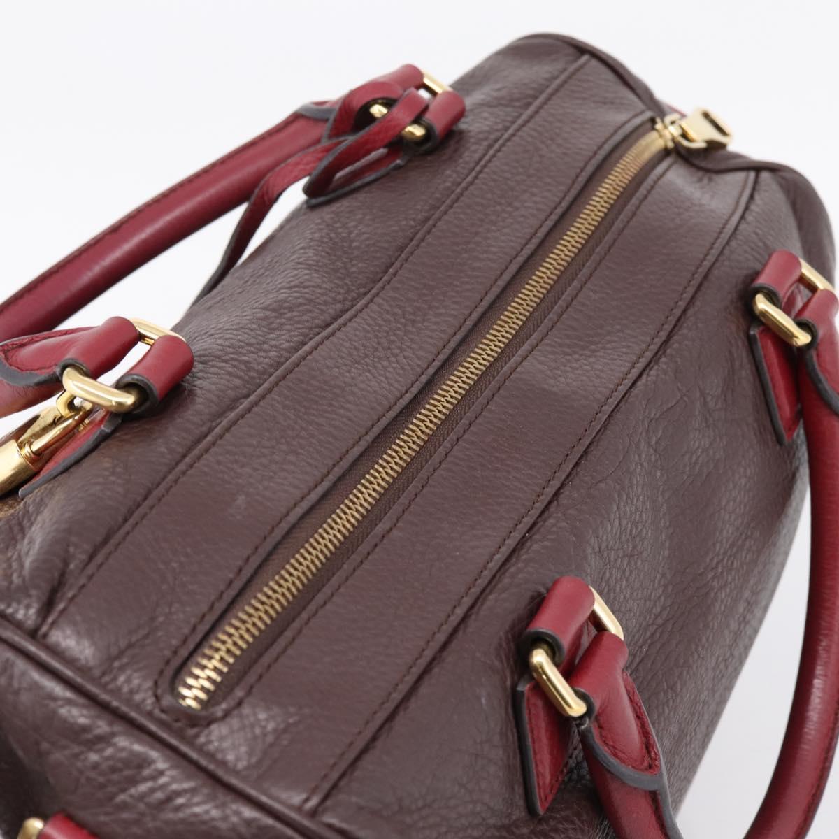 LOEWE Hand Bag Leather 2way Bordeaux Gold Tone Auth bs37128A